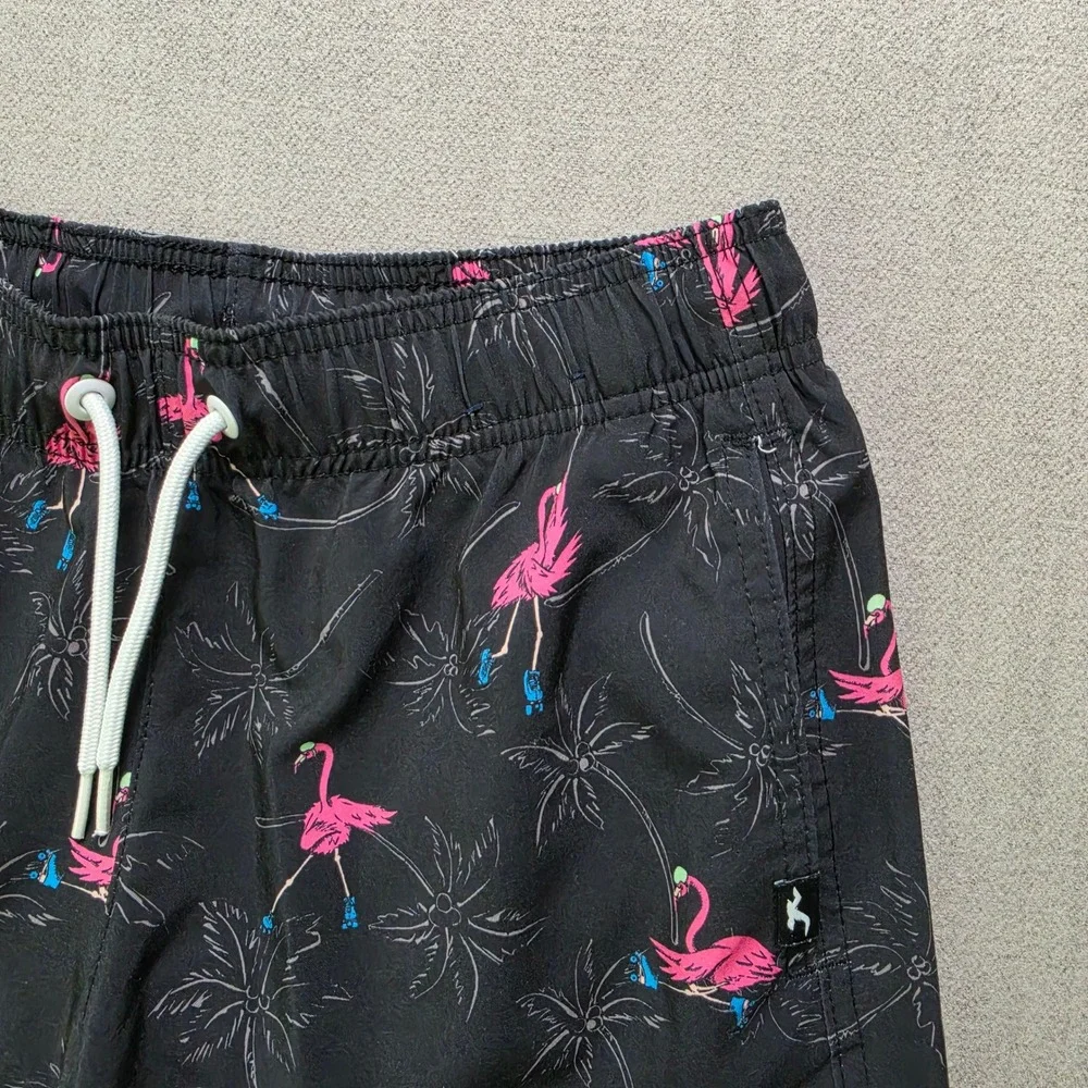 Hollister Swim Trunks Men XS Black Flamingo Roller Skate 4-Way Stretch Shorts